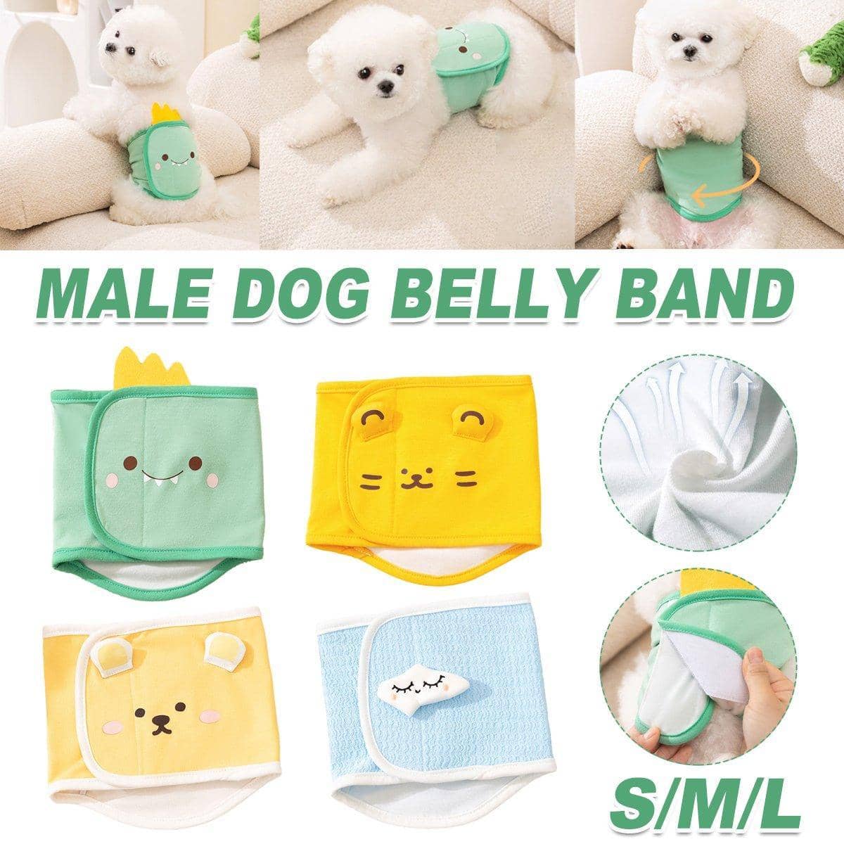 Male Dog Belly Band Diaper Pants, Washable and Reusable - Blue Sleepy Cloud, Large (46 x 14 cm) - view 2