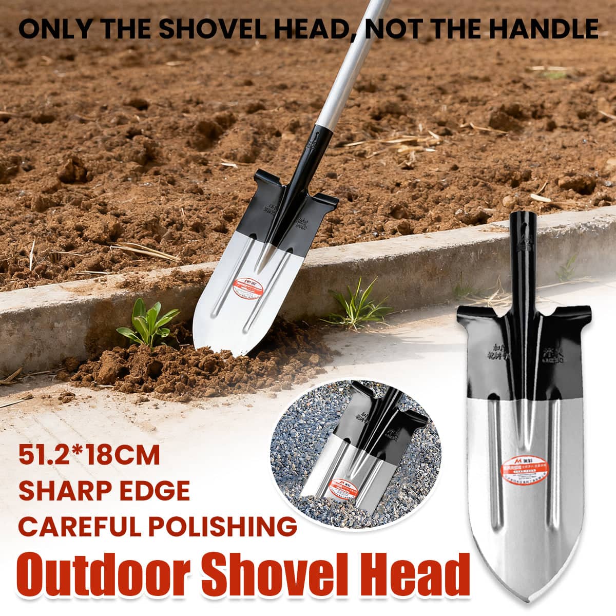 Manganese Steel Shovel Head, Heavy Duty for Farming, Planting and Soil Moving
