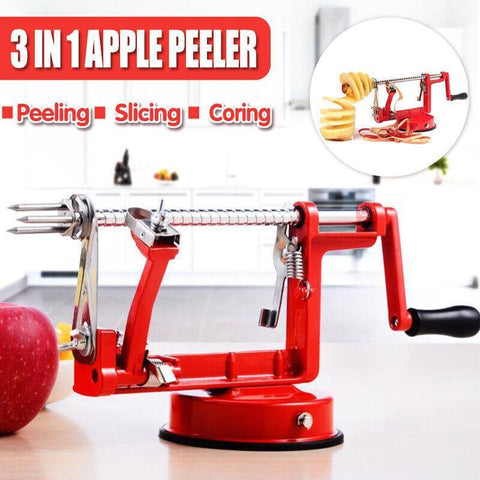 Manual Apple Peeler Corer and Slicer - Red, with Suction Base