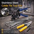 Manual Cable Tie Gun Set with 100 Stainless Steel Self Locking Ties for Cargo Bundling
