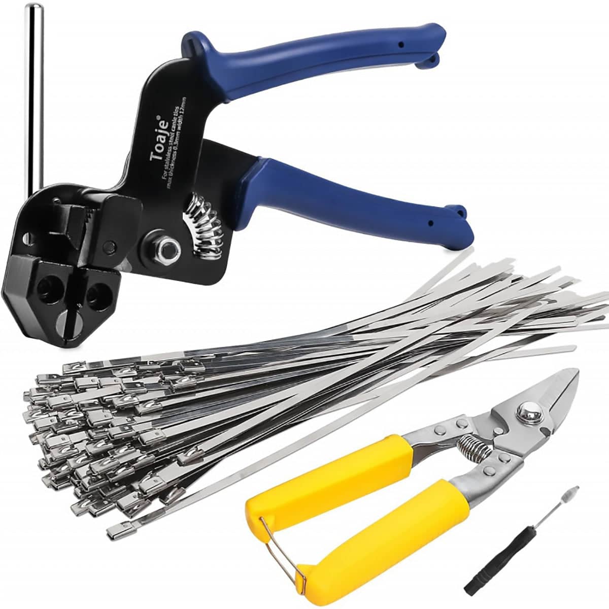 Manual Cable Tie Gun Set with 100 Stainless Steel Self Locking Ties for Cargo Bundling - view 2