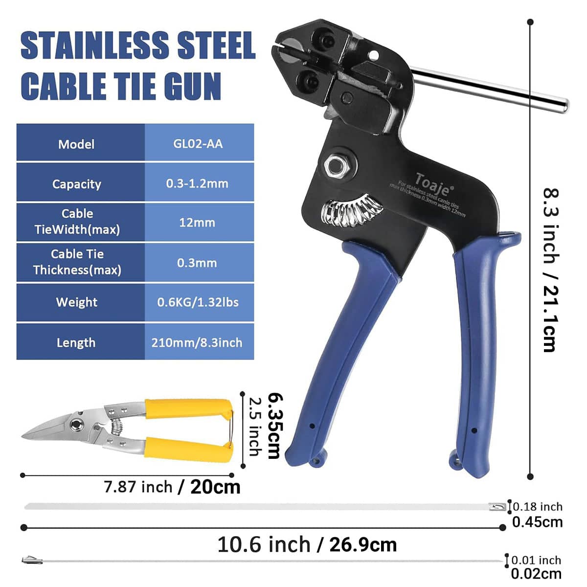 Manual Cable Tie Gun Set with 100 Stainless Steel Self Locking Ties for Cargo Bundling - view 3