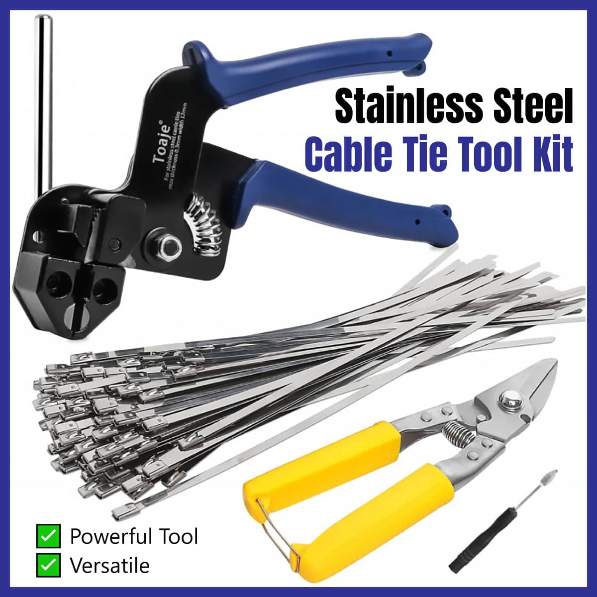 Manual Cable Tie Gun Set with 100 Stainless Steel Self Locking Ties for Cargo Bundling - view 4