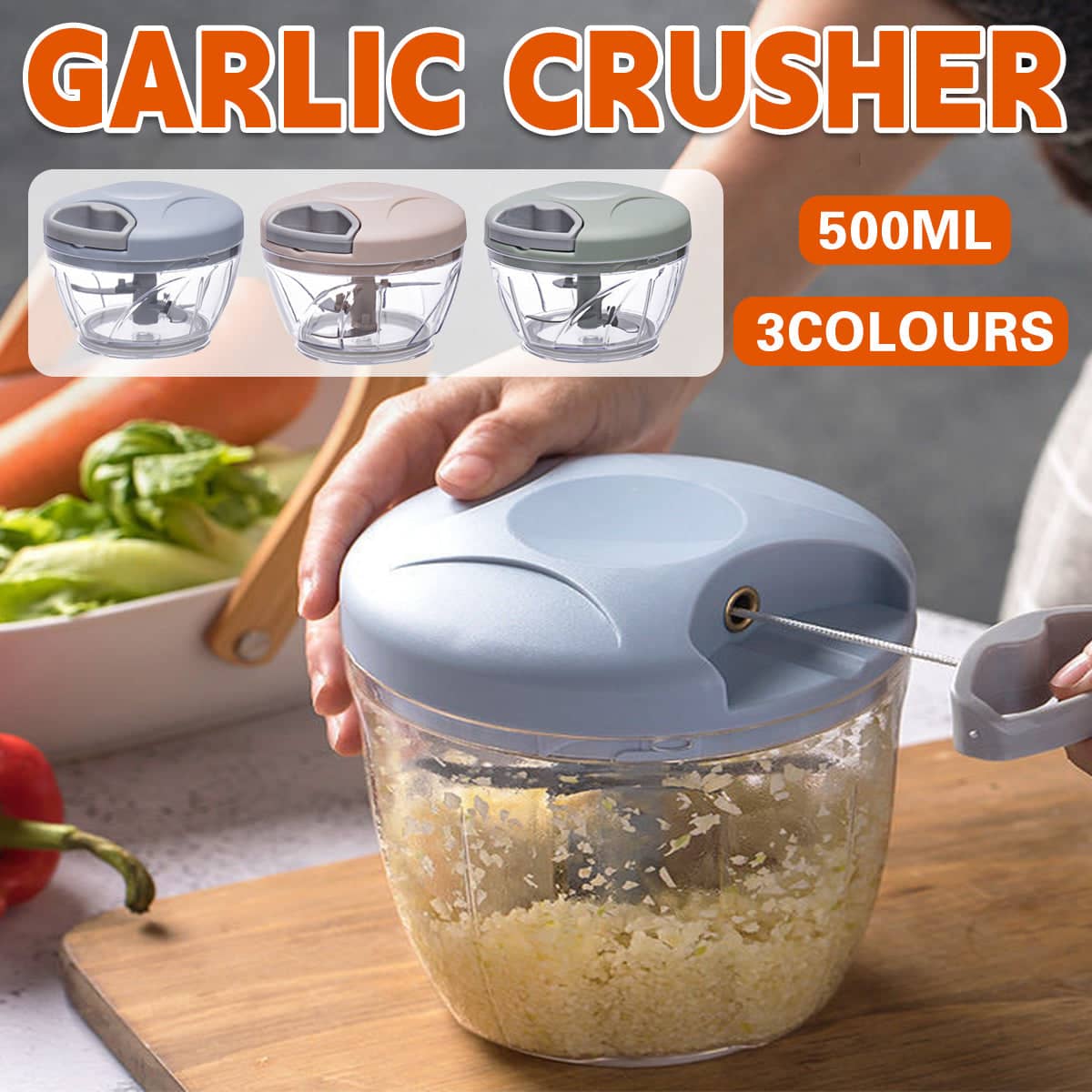Manual Food Chopper and Garlic Mincer, 500 ml - Dusty Pink - view 2
