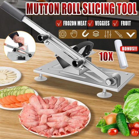 Manual Frozen Meat Slicer - Stainless Steel, Adjustable 0.3 to 15 mm