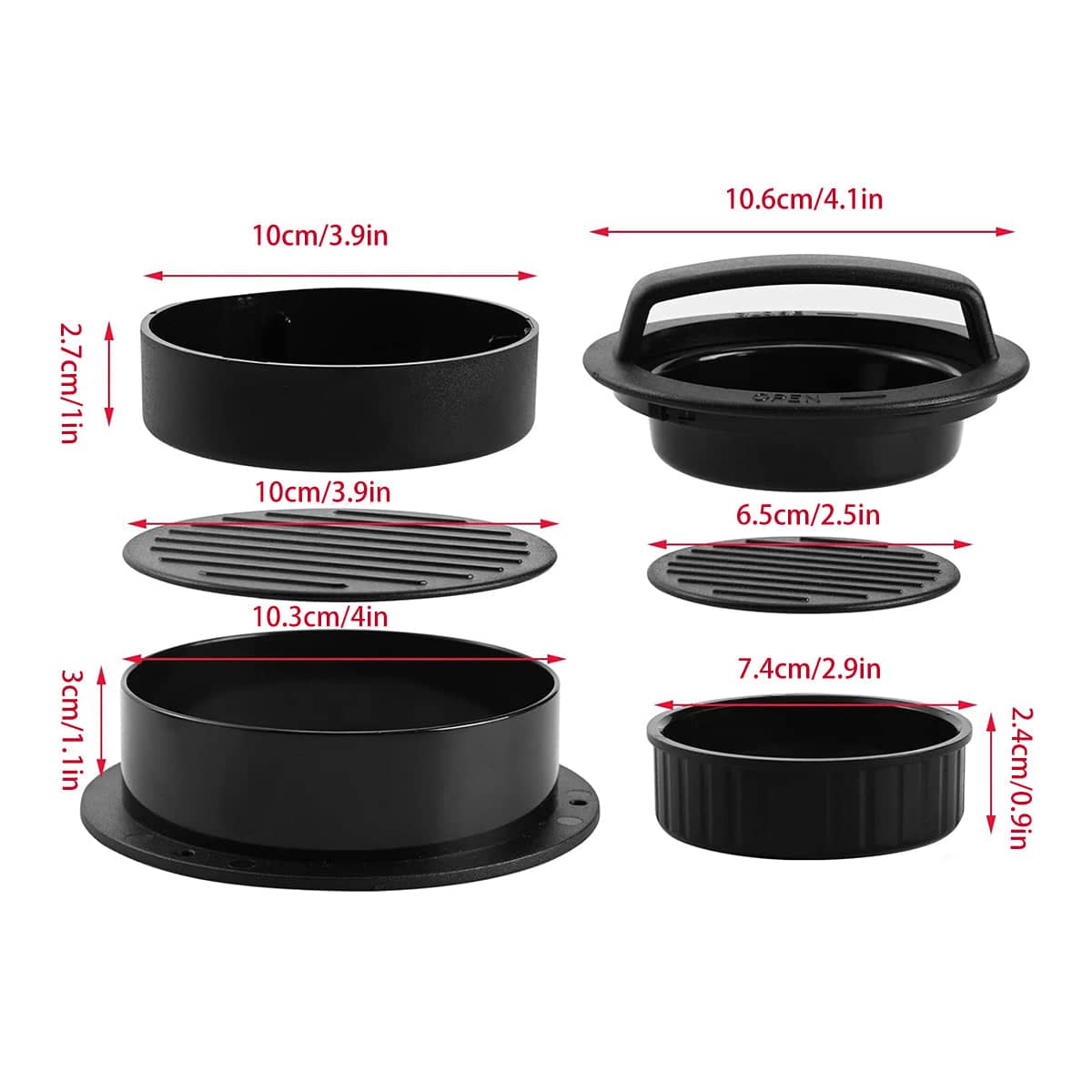 Manual Hamburger Press Round Patty Mould with 100 Wax Paper Discs - Black - view 3