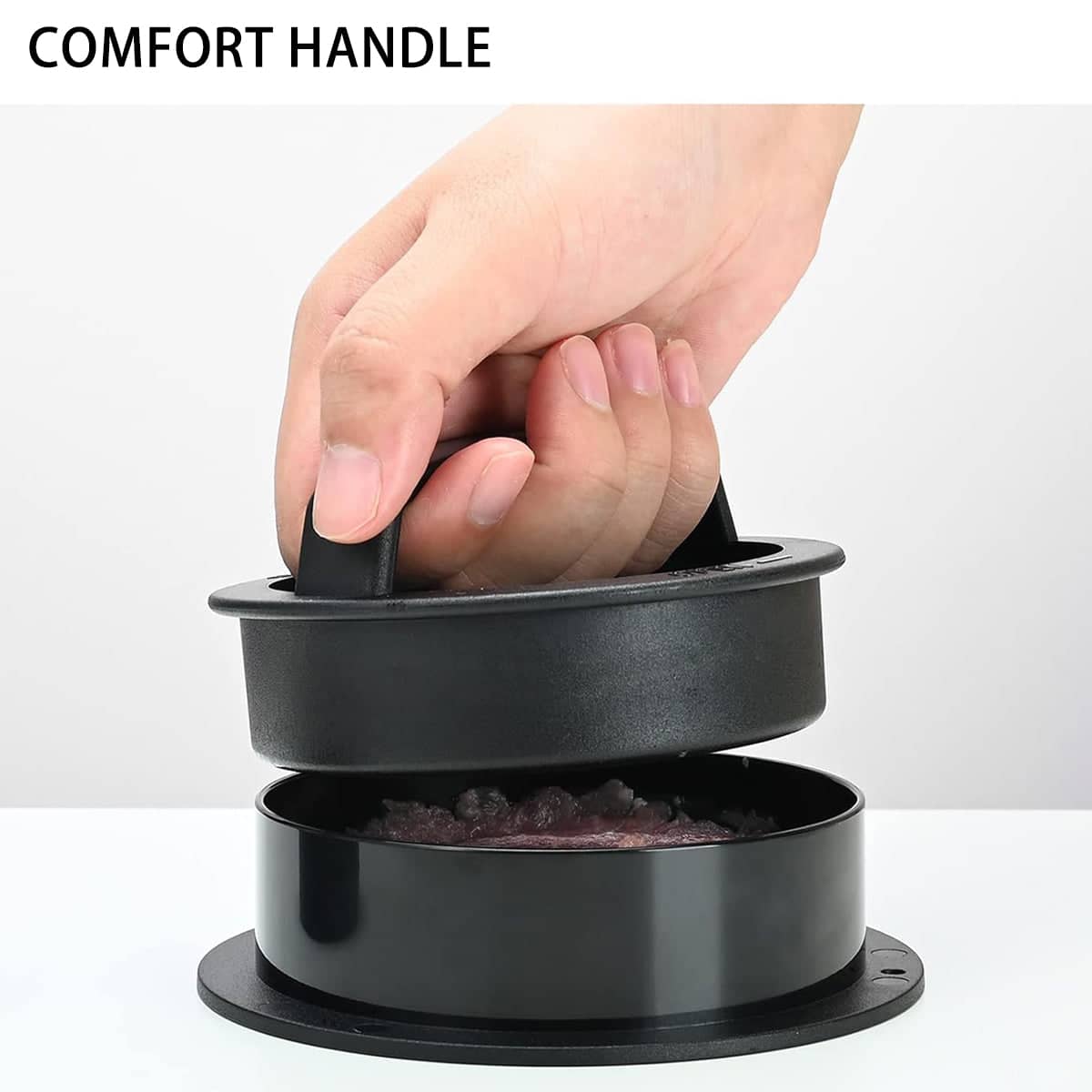 Manual Hamburger Press Round Patty Mould with 100 Wax Paper Discs - Black - view 5
