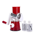 Manual Rotary Grater with 3 Drum Blades - Red