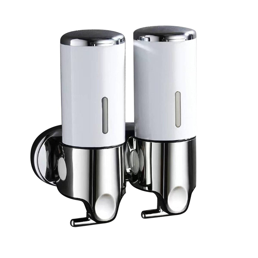 Manual Soap Dispenser Wall Mounted Hotel Shampoo Bottle Holder - Double Bottle (21.6 x 24.1 cm)