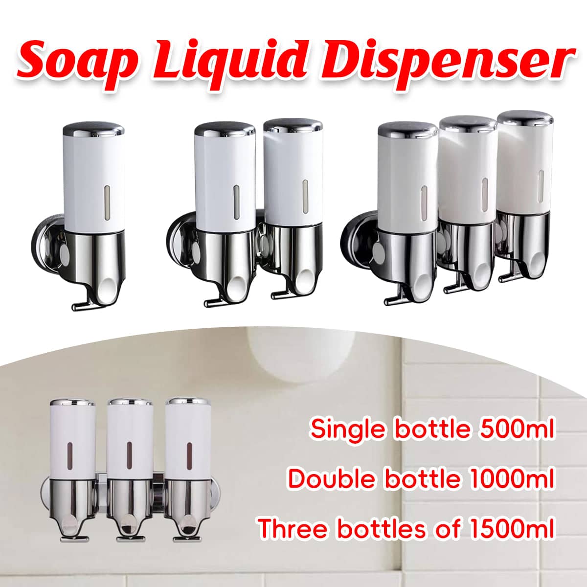 Manual Soap Dispenser Wall Mounted Hotel Shampoo Bottle Holder - Triple Bottle (30.9 x 24.1 cm) - view 2