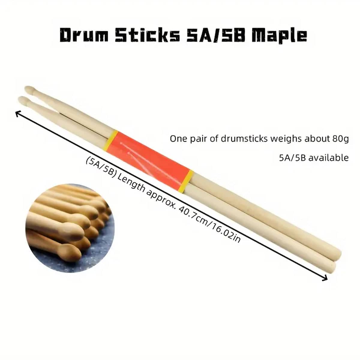 Maple Wood Drum Sticks, 12 Pairs - 5A - view 4