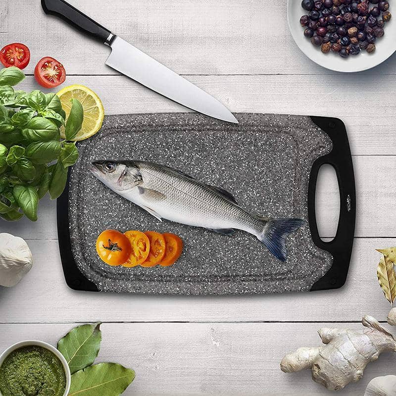 Marble-Look Chopping Board Set of 3 with Juice Grooves - Grey and Black - view 3