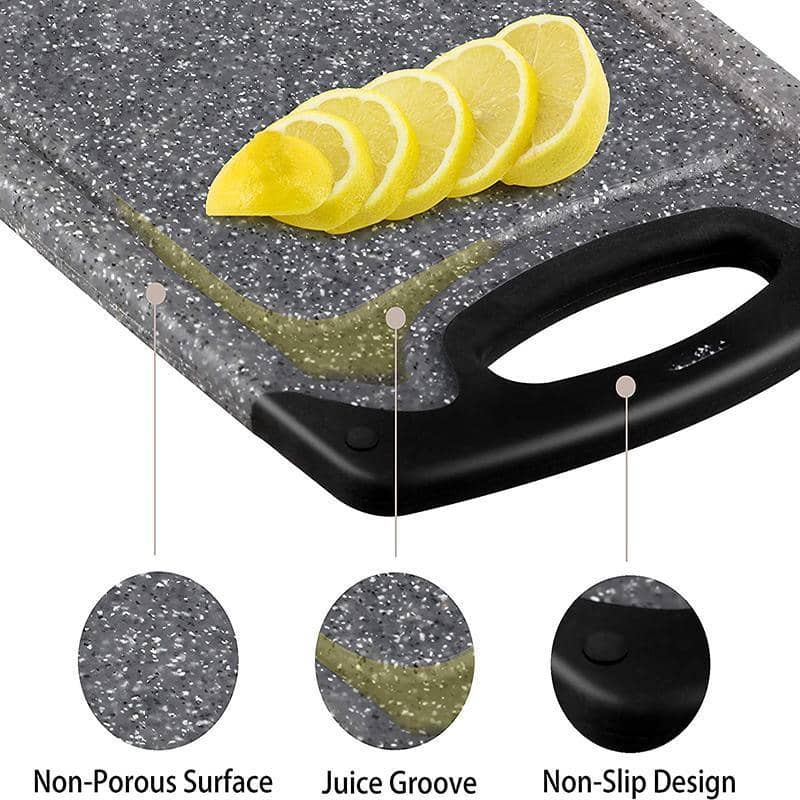 Marble-Look Chopping Board Set of 3 with Juice Grooves - Grey and Black - view 5