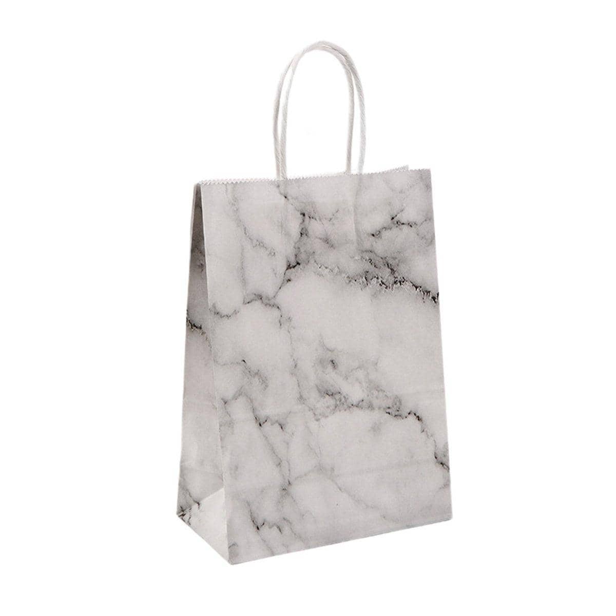Marble Paper Gift Bags, Pack of 25 - Medium (15 x 8 x 21 cm), White and Black