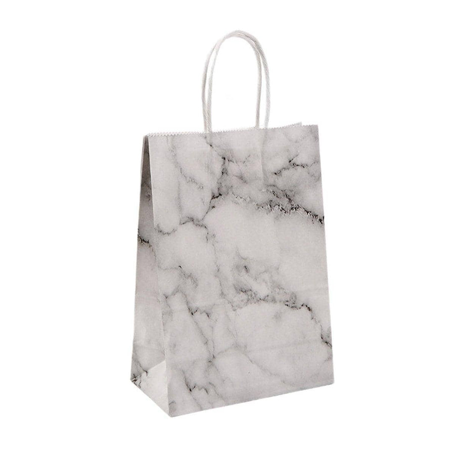 Marble Paper Gift Bags, Pack of 25 - Medium (15 x 8 x 21 cm), White and Black
