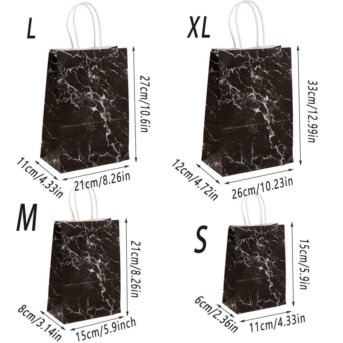 Marble Paper Gift Bags, Pack of 25 - Medium (15 x 8 x 21 cm), White and Black - view 4