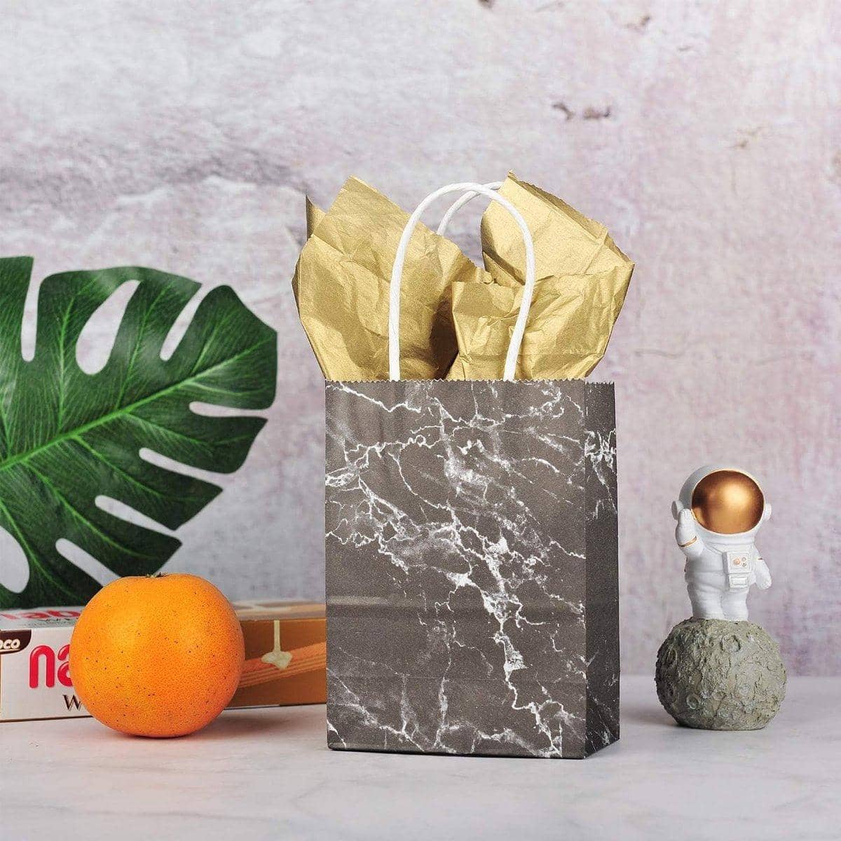Marble Paper Gift Bags, Pack of 25 - Small (11 x 6 x 15 cm), White and Black - view 5