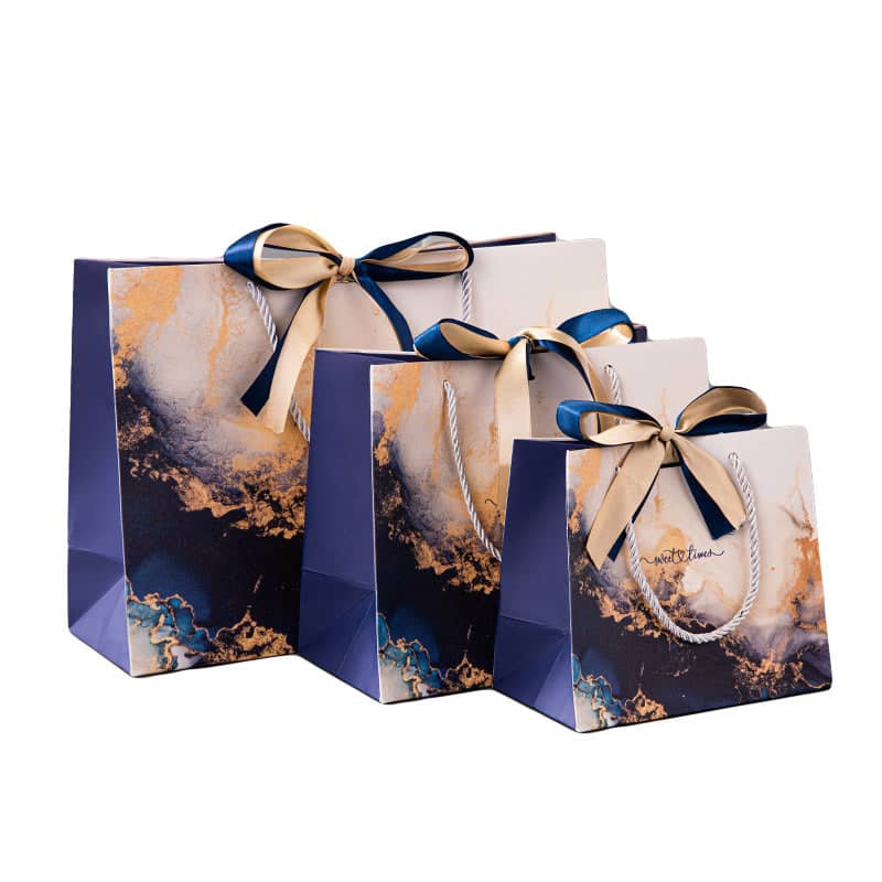 Marble Pattern Paper Gift Bags with Ribbon, Pack of 25 - 18 x 16 x 10 cm - view 3