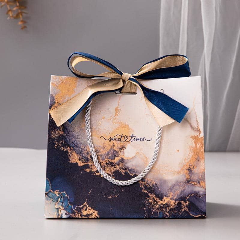 Marble Pattern Paper Gift Bags with Ribbon, Pack of 25 - 18 x 16 x 10 cm - view 5
