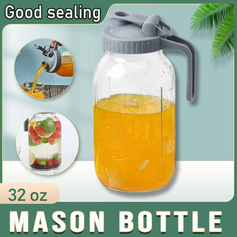 Mason Jar Lid with Handle and Easy Pour Spout for 24 oz Jars, Grey