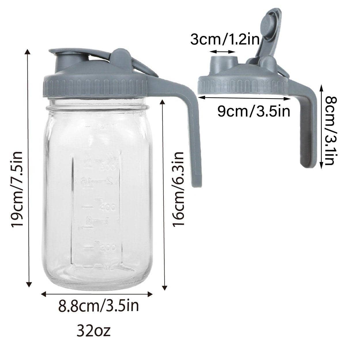 Mason Jar Lid with Handle and Easy Pour Spout for 24 oz Jars, Grey - view 3