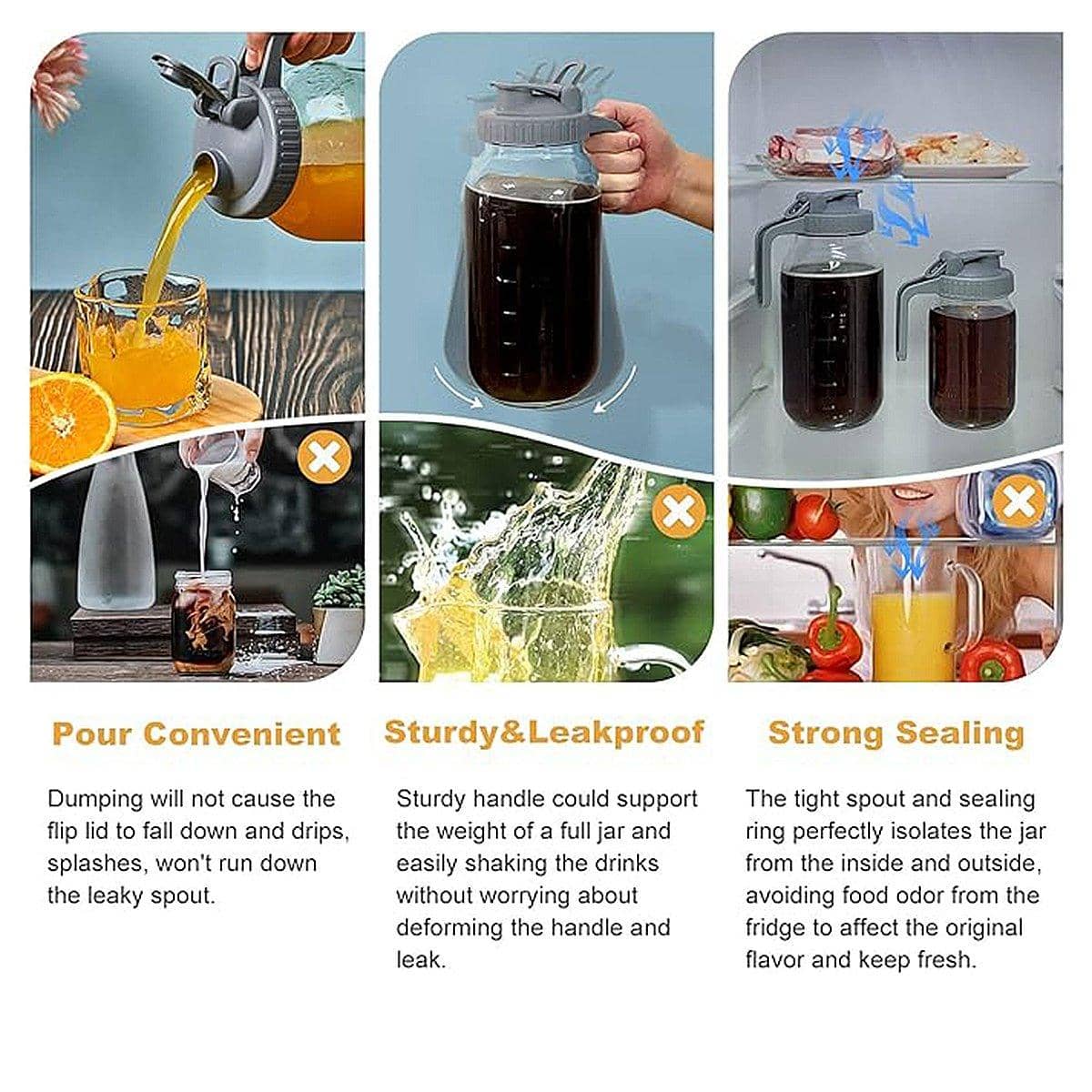 Mason Jar Lid with Handle and Easy Pour Spout for 24 oz Jars, Grey - view 5