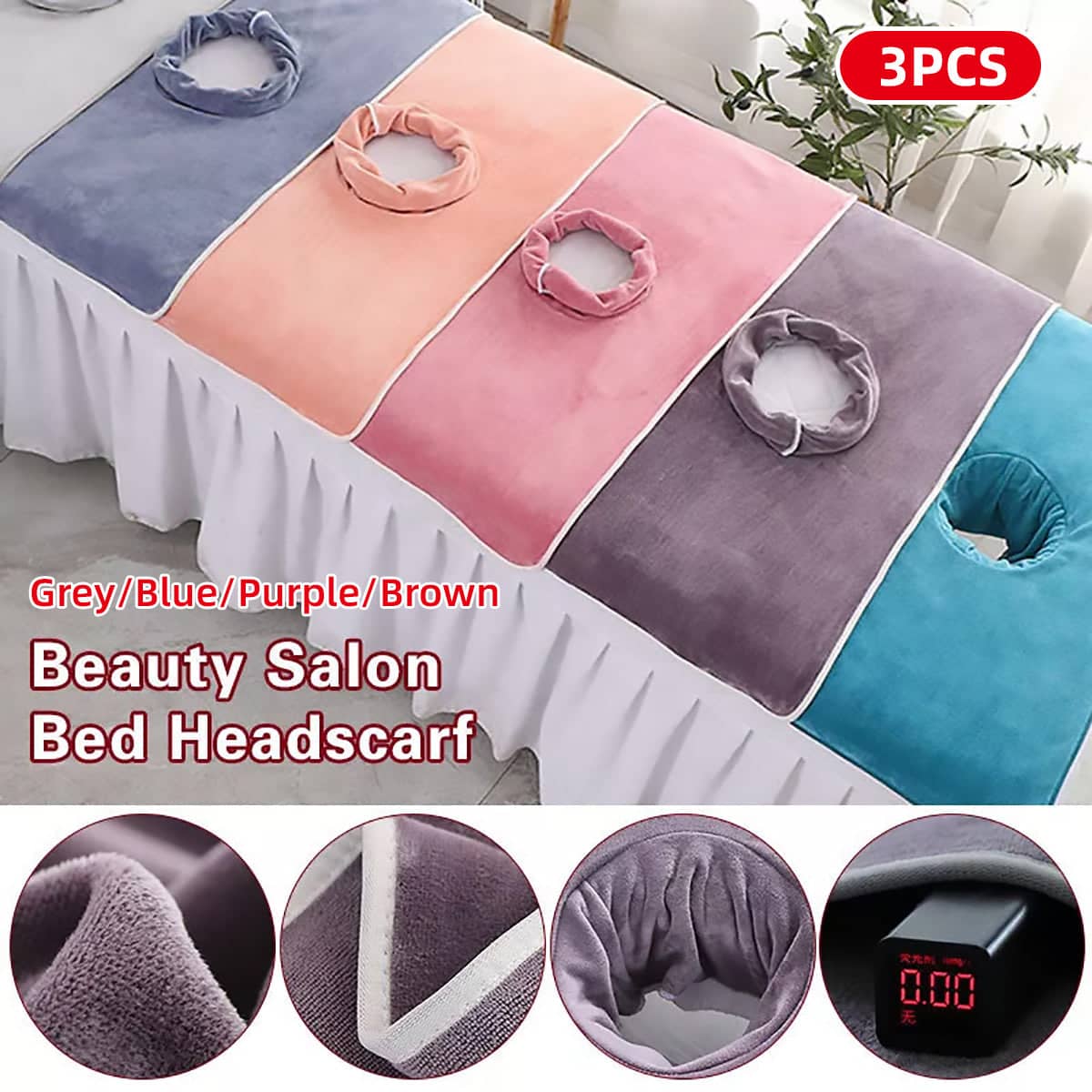 Massage Bed Face Hole Towels, Thick Microfibre, Set of 3 - Mauve Purple - view 2
