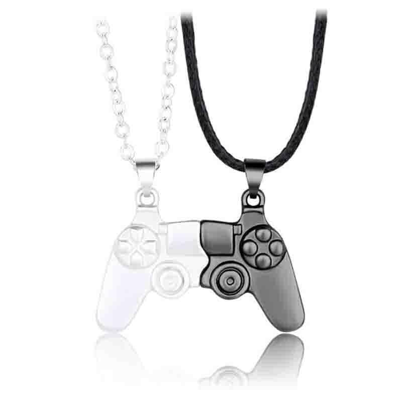 Matching Magnetic Controller Necklace Set for Couples - Silver and Black