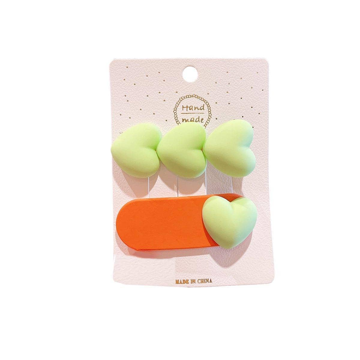 Matte Heart Hair Clip Set of 2 - Light Green
