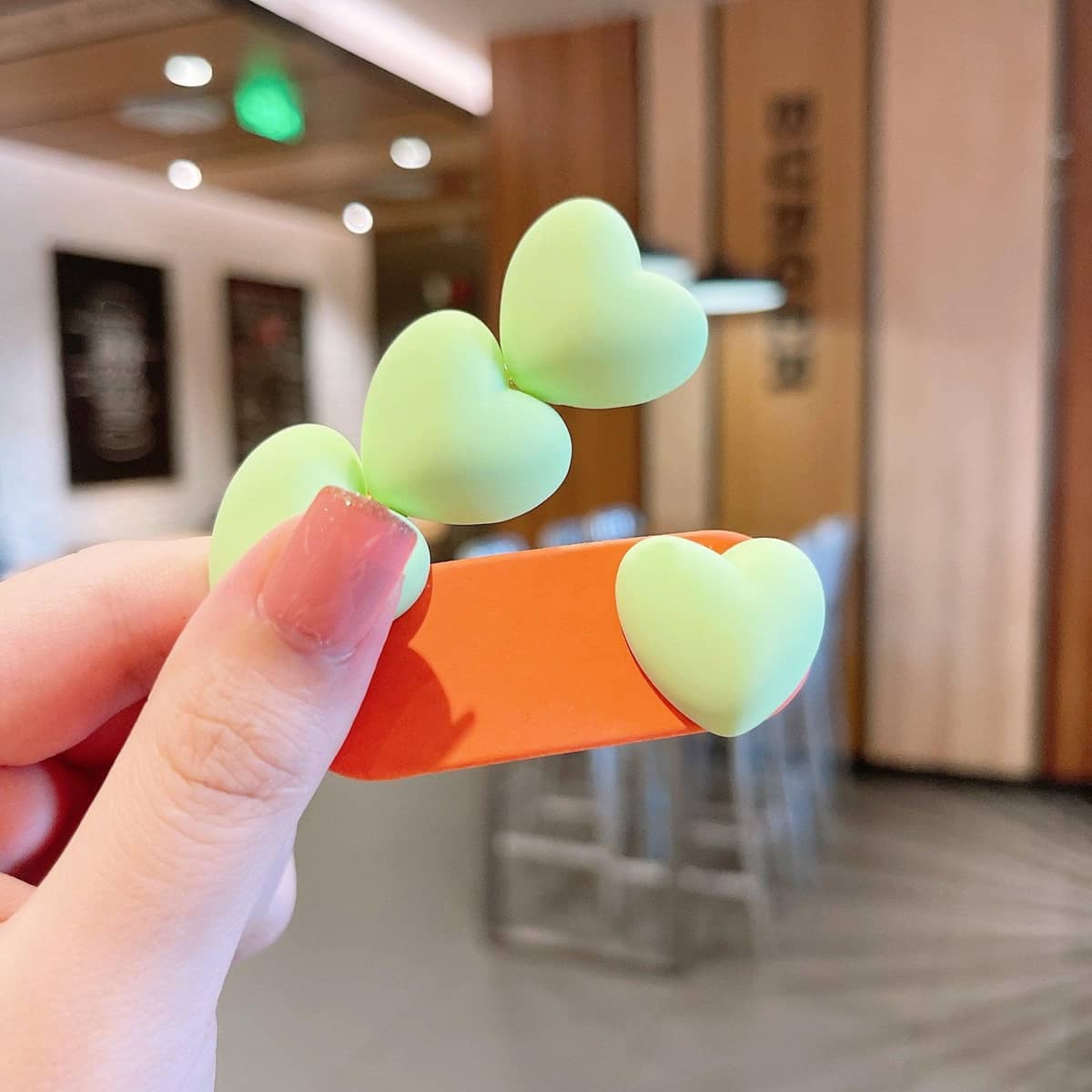 Matte Heart Hair Clip Set of 2 - Light Green - view 5