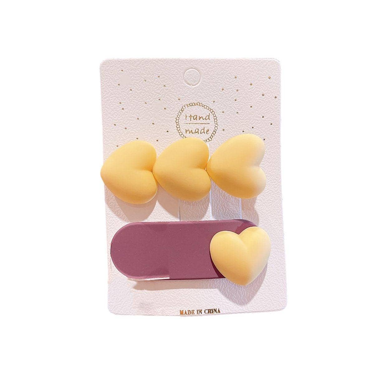 Matte Heart Hair Clip Set of 2 - Light Yellow