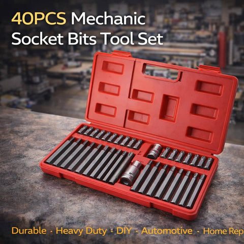 Mechanic Socket and Bit Set 40 Piece Durable Steel Tool Kit for Auto Repair