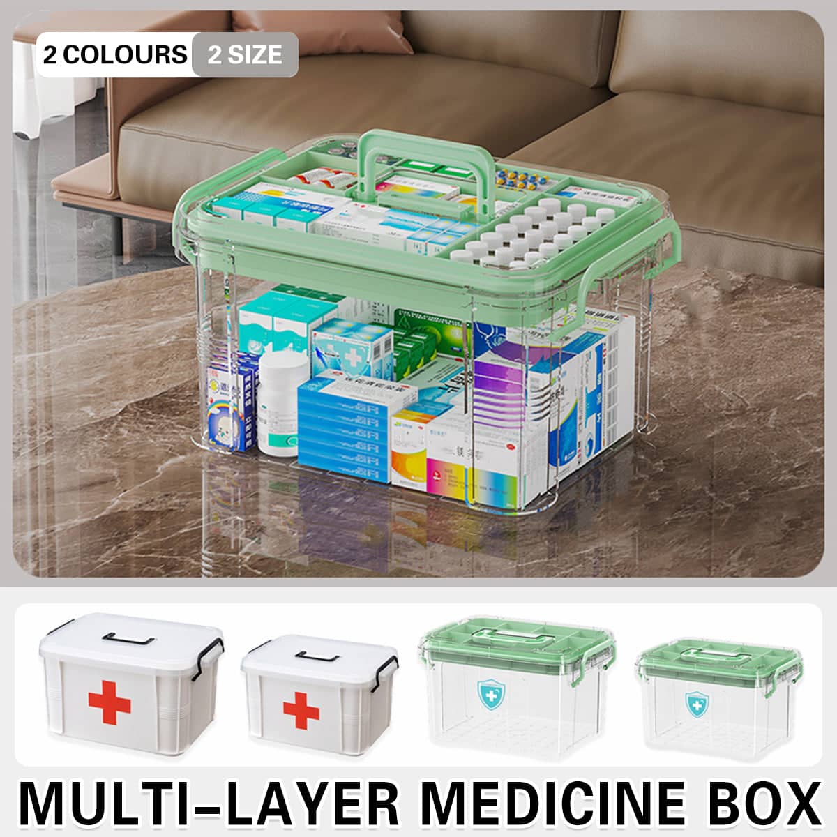 Medicine Storage Box with Carry Handle - White, Small (23.4 x 16.8 x 13.5 cm) - view 2