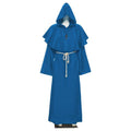 Medieval Friar Hooded Robe Costume with Cross Necklace - Blue, Extra Large (Length 168 cm)