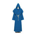 Medieval Friar Hooded Robe Costume with Cross Necklace - Blue, Medium (Length 148 cm)