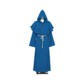 Medieval Friar Hooded Robe Costume with Cross Necklace - Blue, Small (Length 138 cm)