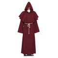 Medieval Friar Hooded Robe Costume with Cross Necklace - Dark Red, Extra Large (Length 168 cm)