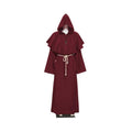 Medieval Friar Hooded Robe Costume with Cross Necklace - Dark Red, Small (Length 138 cm)