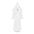 Medieval Friar Hooded Robe Costume with Cross Necklace - White, Large (Length 158 cm)