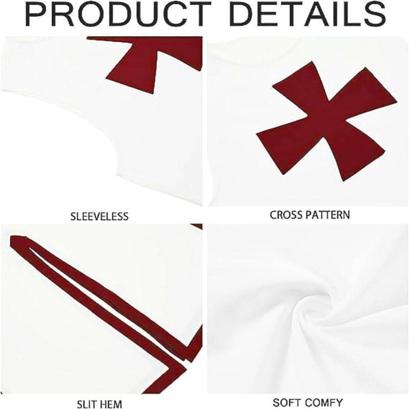 Medieval Knight Tunic Costume - White and Red, Size M (Bust 112 cm, Length 122.5 cm) - view 5