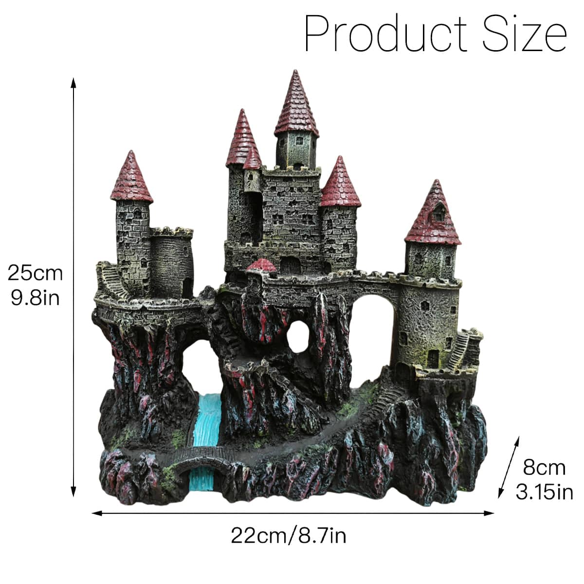 Medieval Resin Castle Aquarium Ornament with Hiding Openings - Blue Roof Castle - view 4