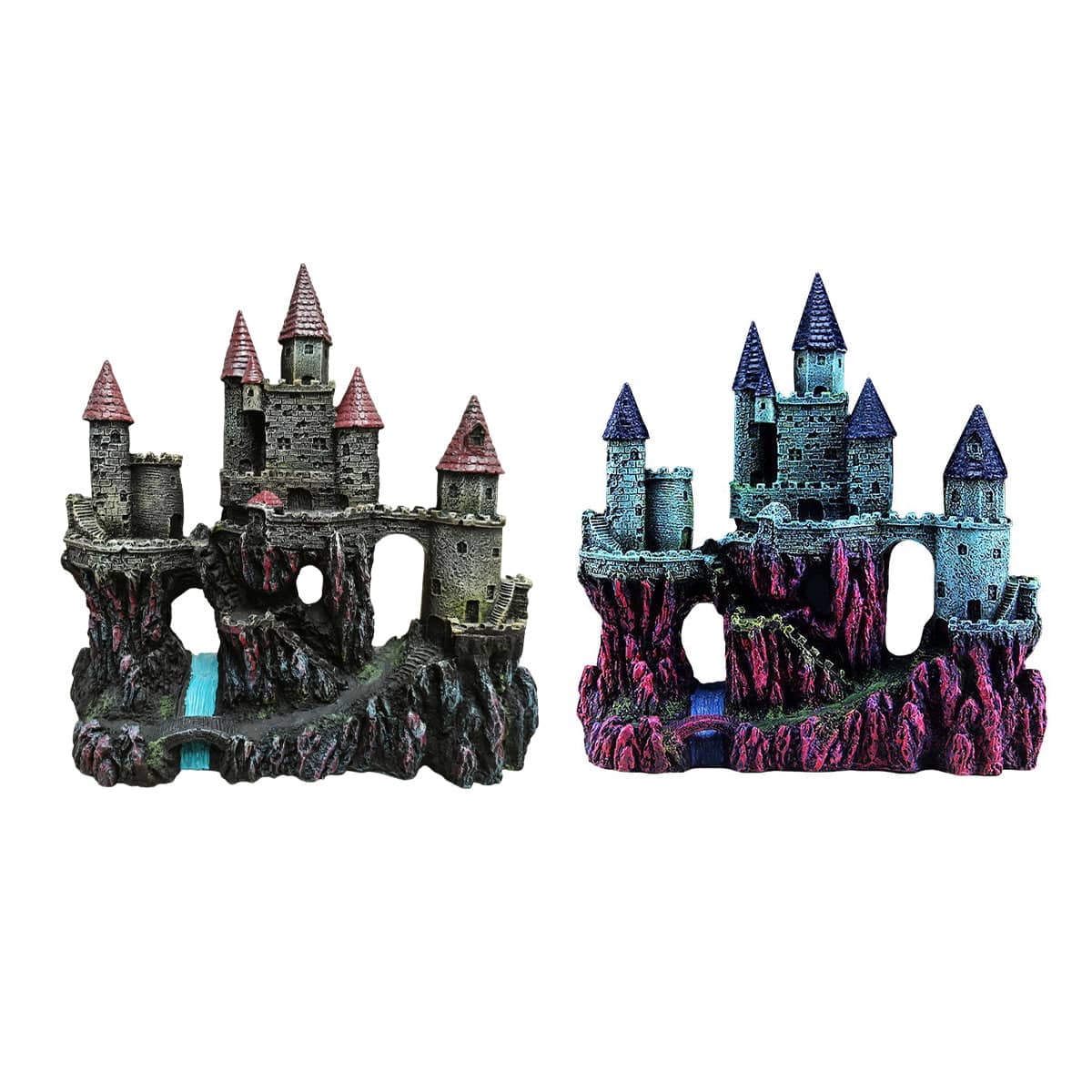Medieval Resin Castle Aquarium Ornament with Hiding Openings - Red Roof Castle - view 3