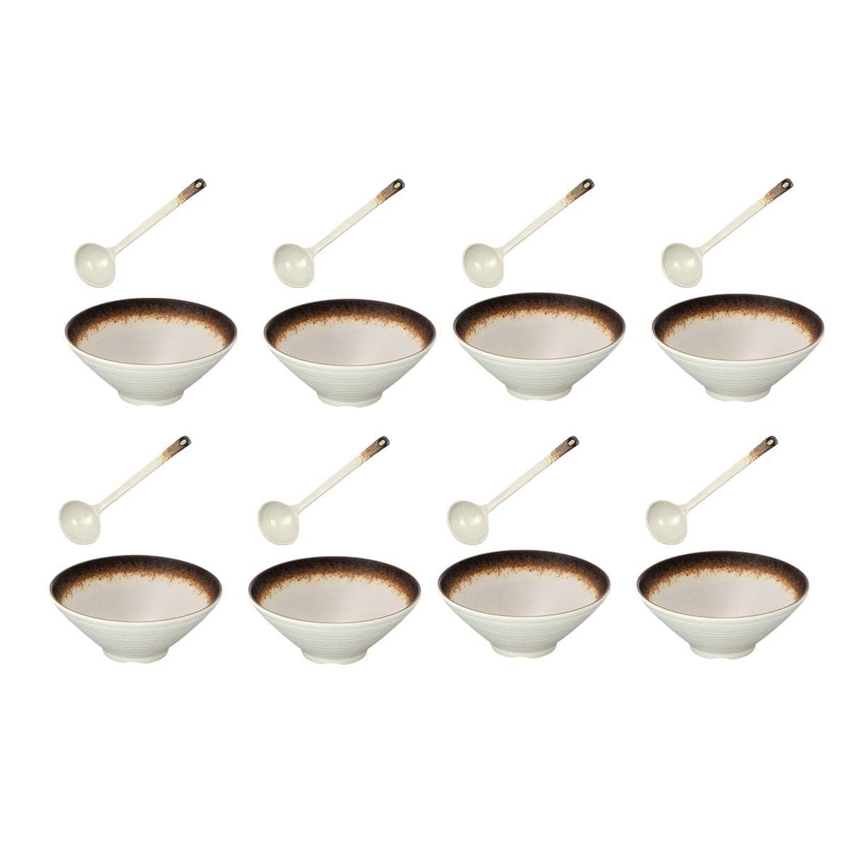 Melamine Ramen Noodle Bowl and Spoon Set of 8, 9 Inch (23 cm) Japanese Style - view 2