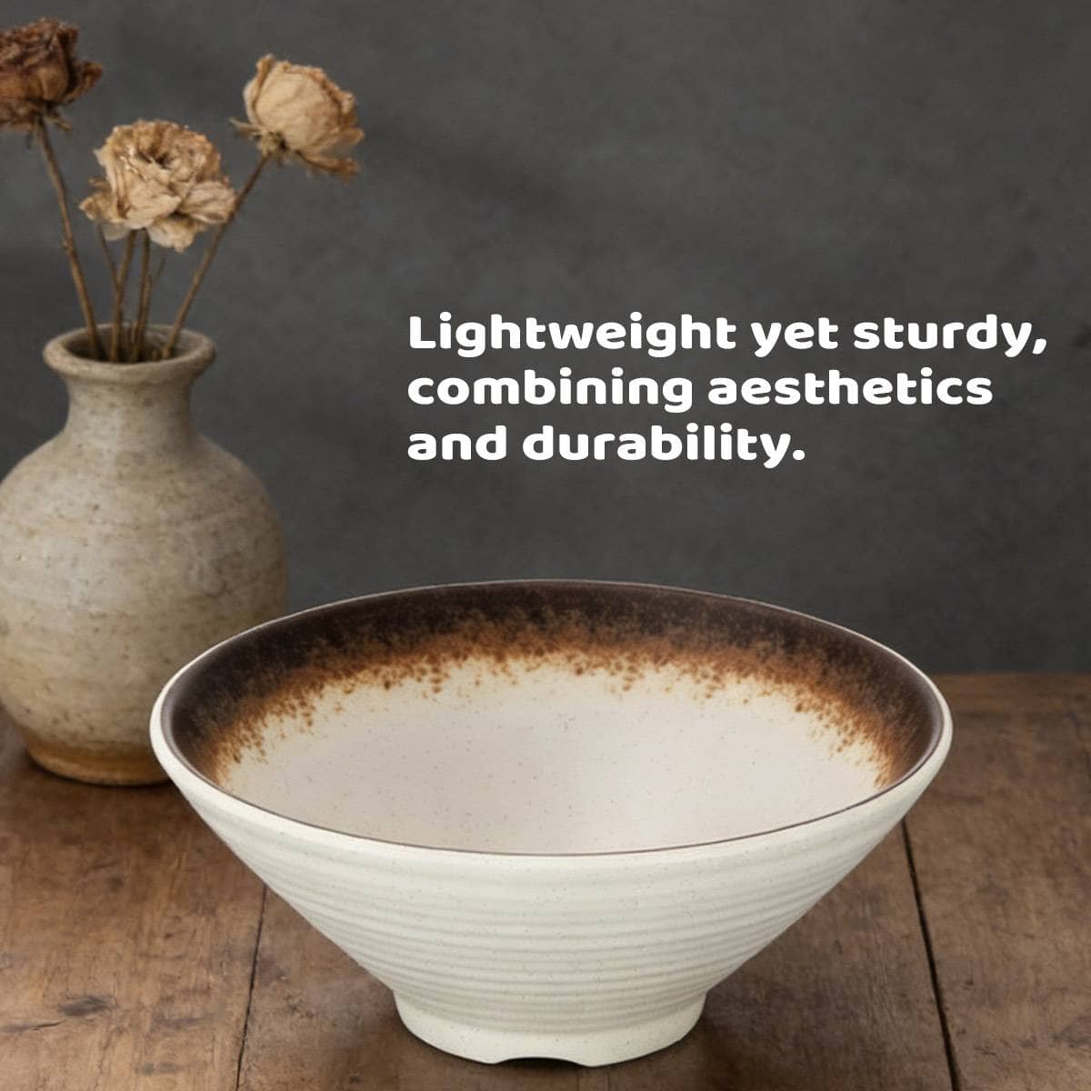 Melamine Ramen Noodle Bowl and Spoon Set of 8, 9 Inch (23 cm) Japanese Style - view 5