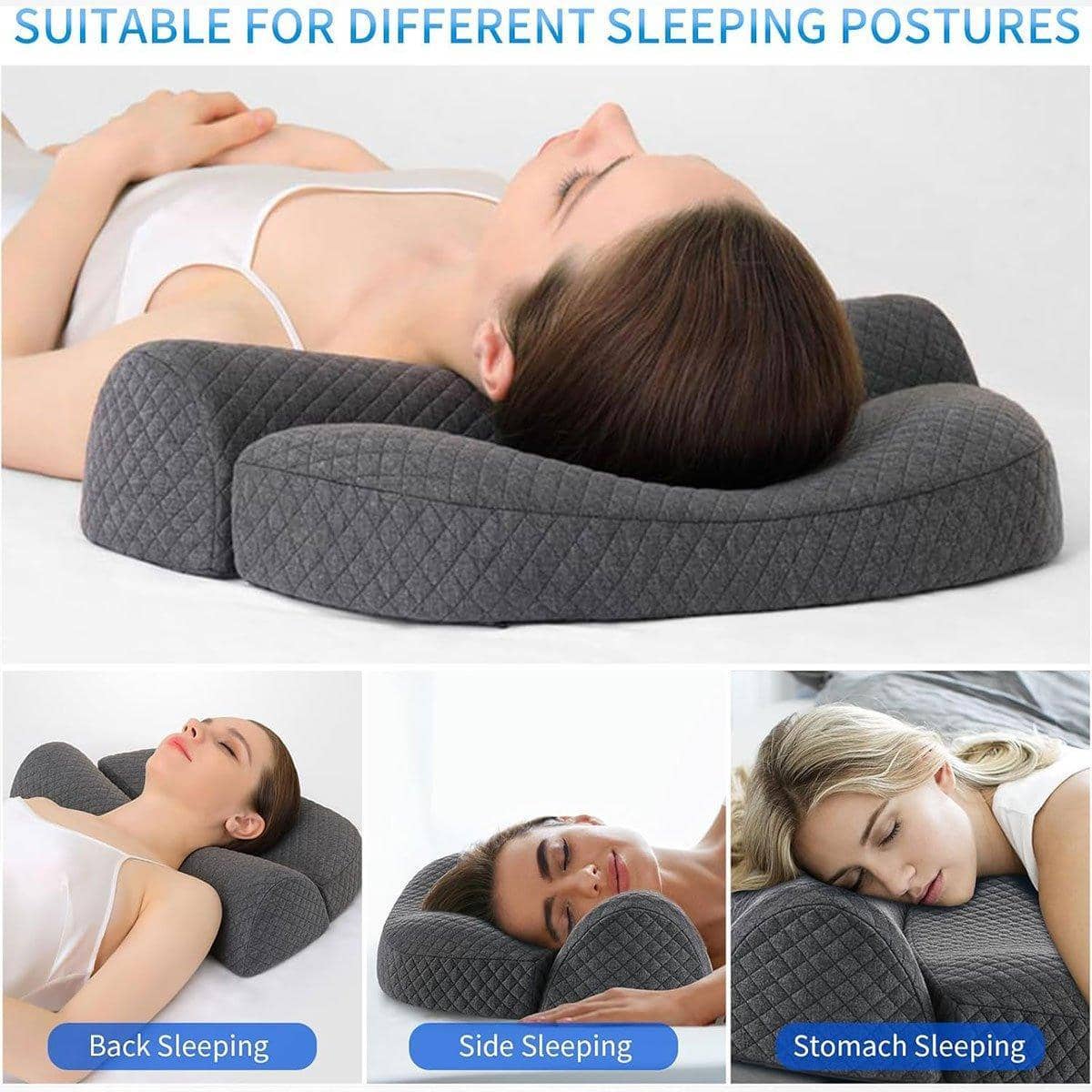 Memory Foam Cervical Pillow, Ergonomic Neck Support, Dark Grey - view 4