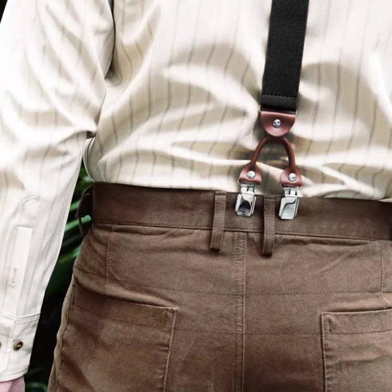 Men's 35 mm Wide Elastic Suspenders with 6 Clips - Khaki - view 4