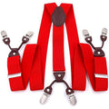 Men's 35 mm Wide Elastic Suspenders with 6 Clips - Red