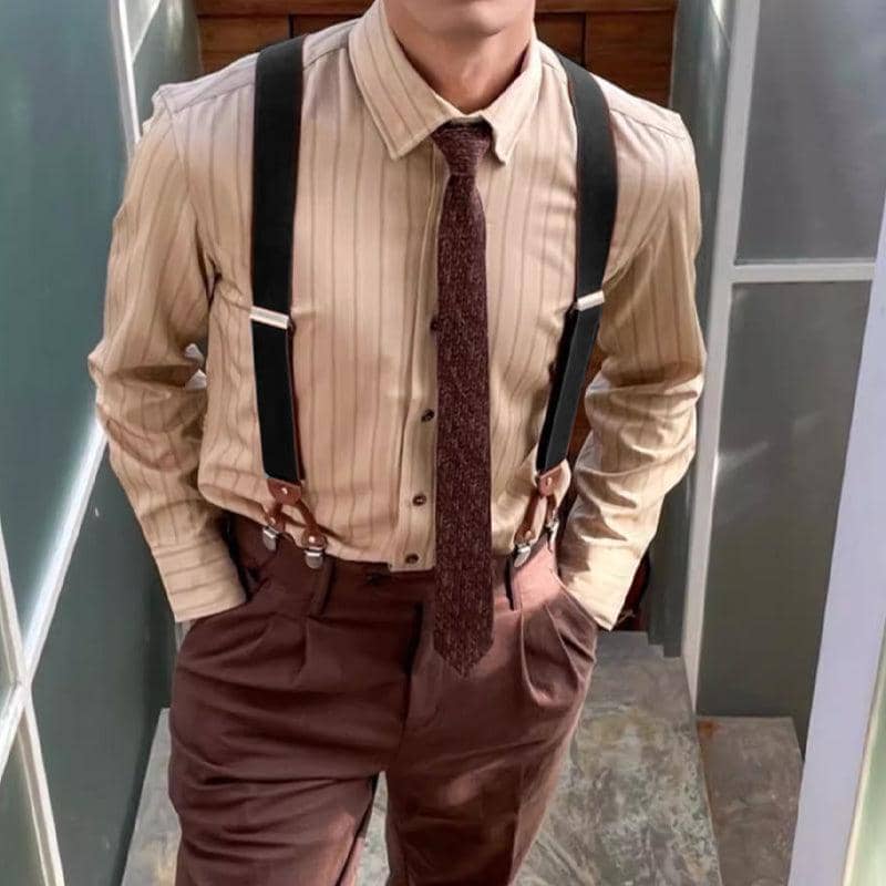 Men's 35 mm Wide Elastic Suspenders with 6 Clips - Red - view 3