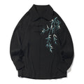Men's Bamboo Embroidered Long Sleeve Shirt - Black, Size 2XL (Chest 126 cm)