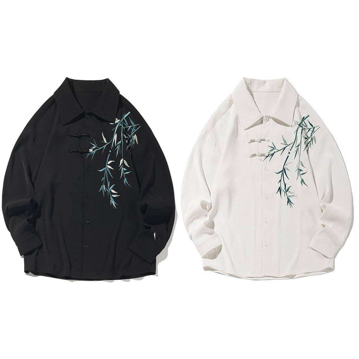 Men's Bamboo Embroidered Long Sleeve Shirt - Black, Size 3XL (Chest 130 cm) - view 3